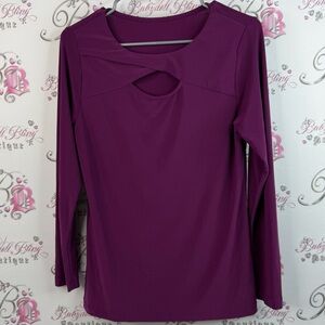 Sharon Max shirt cut out detail front blouse Elegant Purple Women's Top